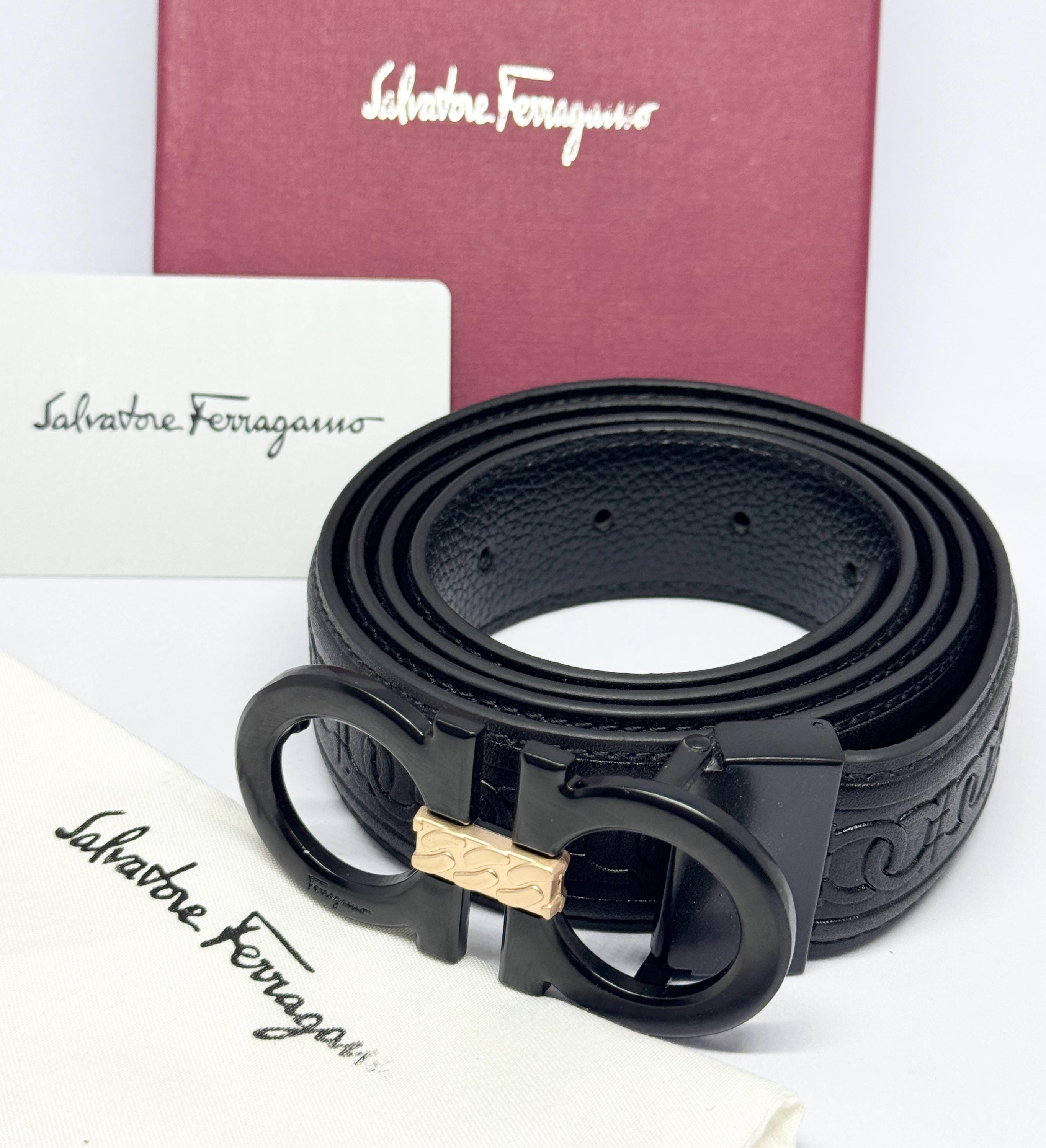 SALVATORE FERRAGAMO VINTAGE Logo Buckle Waist Belt FERRAGAMO Vintage Gancini Belt in Gray & Gunmetal | 100cm  main image 4