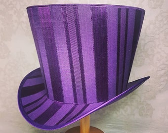 Purple striped festival hat for costuming, reenactment, stage or theatre. Burlesque hat, LARP, Stage costume, 18th century, Victorian topper