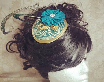 Peacock Feather Fascinator, Steampunk Headband, Victorian Costume