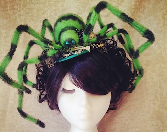 Fascinateur d’araignée d’Halloween, accessoire de poils d’araignée pour les costumes et les fêtes d’Halloween. Bandeau de nouveauté araignée verte, fascinateur effrayant