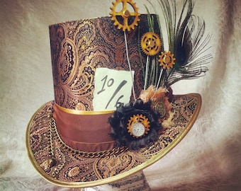 Steampunk Mad Top Hat, Copper Brocade, Cosplay Costume
