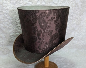 Brown top hat, steampunk top hat, paisley hat, historic hat, brocade hat, cosplay costume hat, classic top hat, festival hat, convention hat