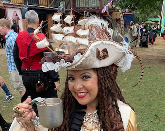 Sombrero tricornio para festivales y recreaciones históricas, sombrero rococó, disfraz de María Antonieta, sombrero de carnaval, sombrero de pirata, sombrero tricornio, sombrero renacentista