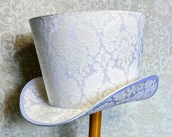 Chapeau de mariage blanc, chapeau haut de forme mariée blanc, chapeau formel blanc, 19e siècle, topper victorien, chapeau de mariage, chapeau de mariée, chapeau de brocart