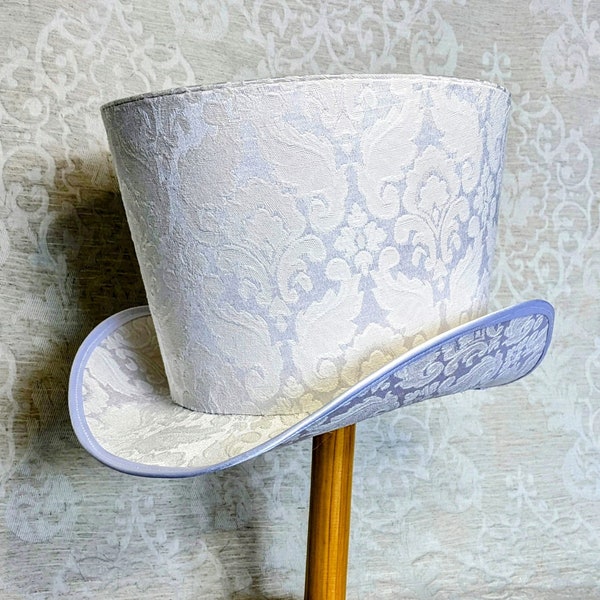 White wedding hat, white bridal top hat, white formal hat, 19th century, Victorian topper, wedding hat, bridal hat, brocade hat