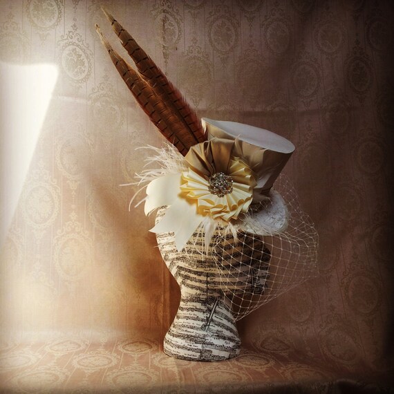 Victorian Wedding Percher Top Hat, Birdcage Veil Fascinator  display picture 3