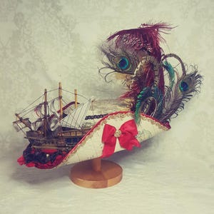 Red pirate hat, Buccaneer tricorn hat for Pirate Festivals, Renaissance Faire and LARP image 7