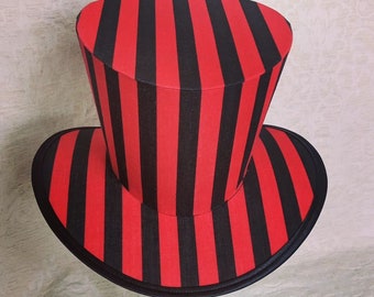 Chapeau rayé noir et rouge, hatinator rayé, chapeau haut de forme non décoré, couvre-chef cosplay, fascinator DIY, percher uni rouge, costume steampunk.