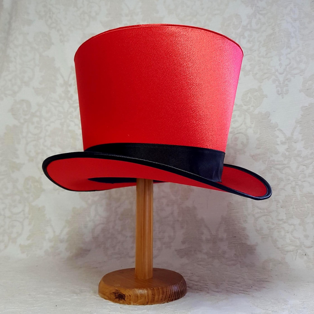 Red Top Hat With Black Hat Band. Satin Top Hat for Cabaret  display picture 1