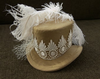 Steampunk Wedding Hat, Wedding Hat, Birdcage Veil, Steampunk hat, Wedding Fascinator, Wedding Fascinator, Silk Top hat, Steampunk Wedding