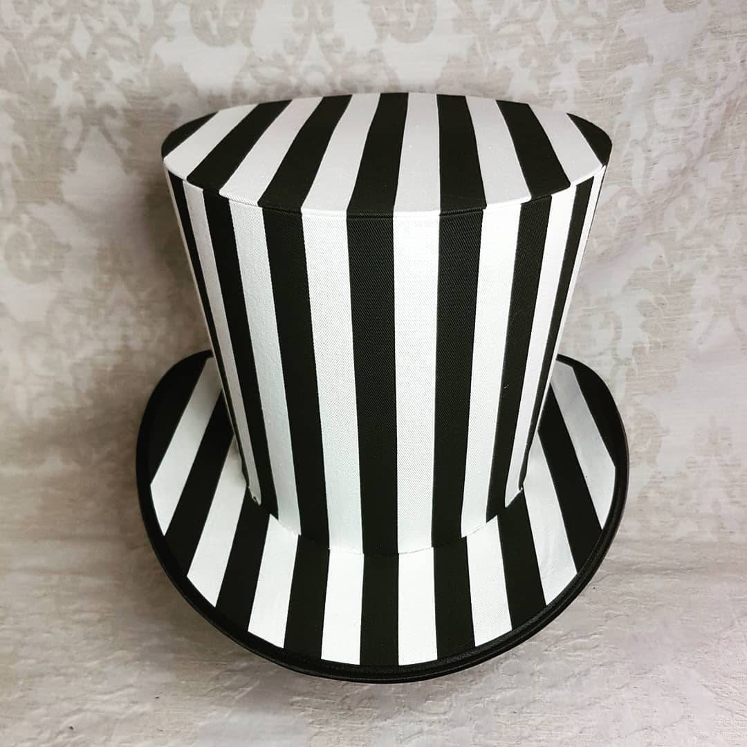 Black and White Stripe Hat, Undecorated Top Hat, Black and White Full