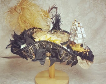 Chapeau Tricorne, Tricorne, Chapeau Pinch pour les festivals de pirates, costumes historiques, foires de la Renaissance et événements LARP. Chapeau de pirate, Costume nautique.