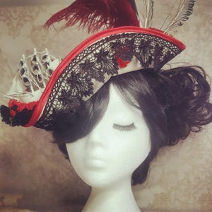 Red pirate hat, Buccaneer tricorn hat for Pirate Festivals, Renaissance Faire and LARP image 5