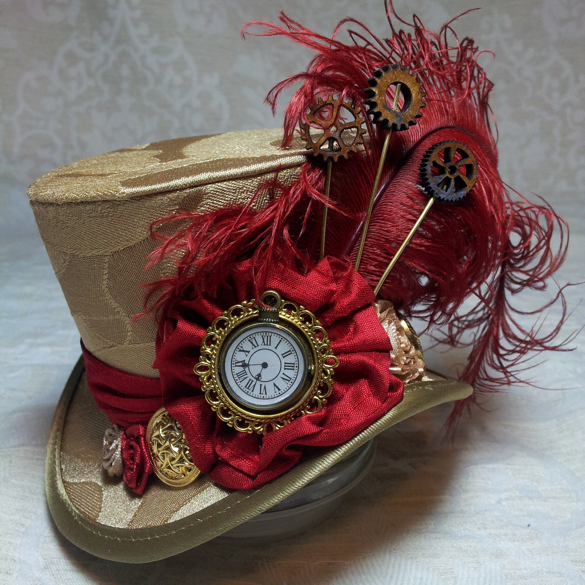 Sombrero de copa rojo, chistera para hombre y mujer, chistera roja  victoriana, sombrero de fieltro rojo, sombrero de copa del siglo XX -   México