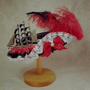 Red pirate hat, Buccaneer tricorn hat for Pirate Festivals, Renaissance Faire and LARP image 3