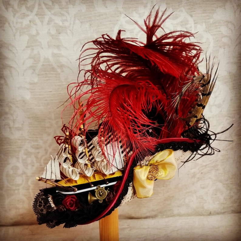 Red pirate hat, Buccaneer tricorn hat for Pirate Festivals, Renaissance Faire and LARP image 6