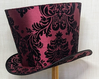 Burgundy Top hat: Deep red and black formal top hat for Victorian or Historical costume