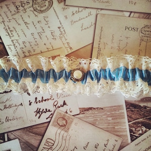 Pearl Garter, wedding garter, bridal garter, lace garter, blue garter, vintage garter, luxury garter, keepsake, something blue, bride gift image 1