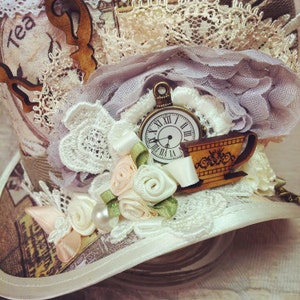Steampunk Wedding Hat, Wedding Hat, Alice Tea Party, Steampunk hat, Wedding Fascinator, Mini Top hat, handmade hat, millinery made, luxury image 2