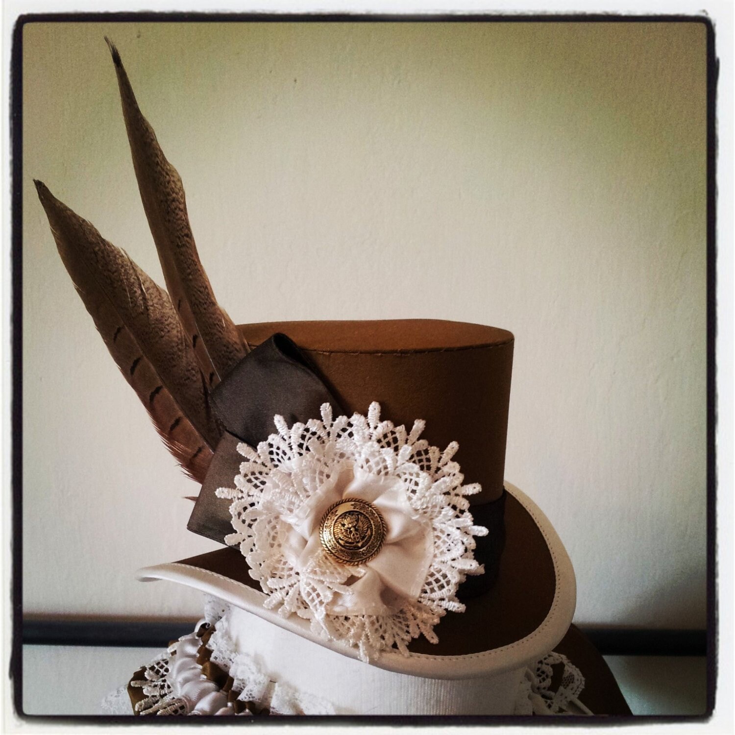 Silk Mini Top Hat, Brassy Gold Victorian Fascinator With 