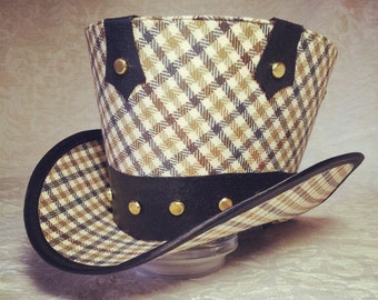 Tweed Plaid Mini Top Hat, Steampunk Cosplay Costume Hat