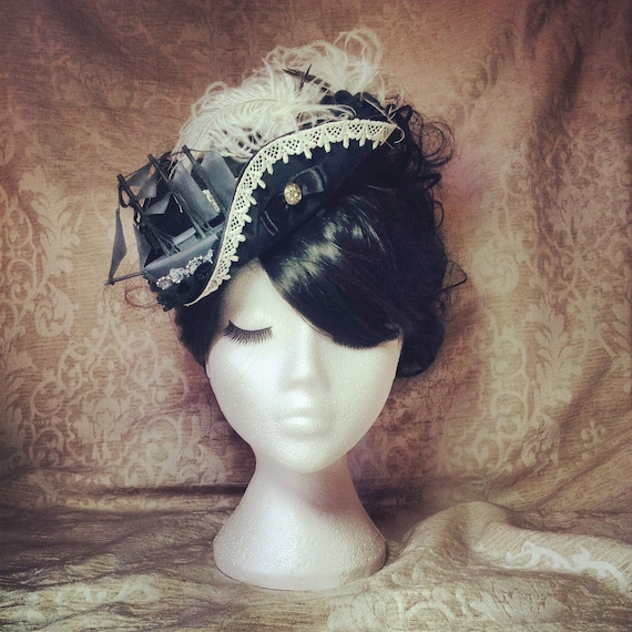 Black and White Tricorn Pirate Hat for Pirate Festivals
