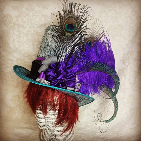 Handmade Feather Linen Top Hat Handmade Feather Linen Top Hat