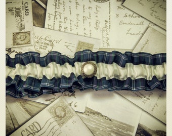 Tartan Wedding Garter: Scottish Plaid, Pearl Button