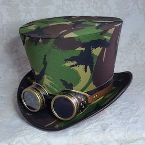 Green top hat with goggles for festivals, steampunk, dieselpunk LARP or just a statement!