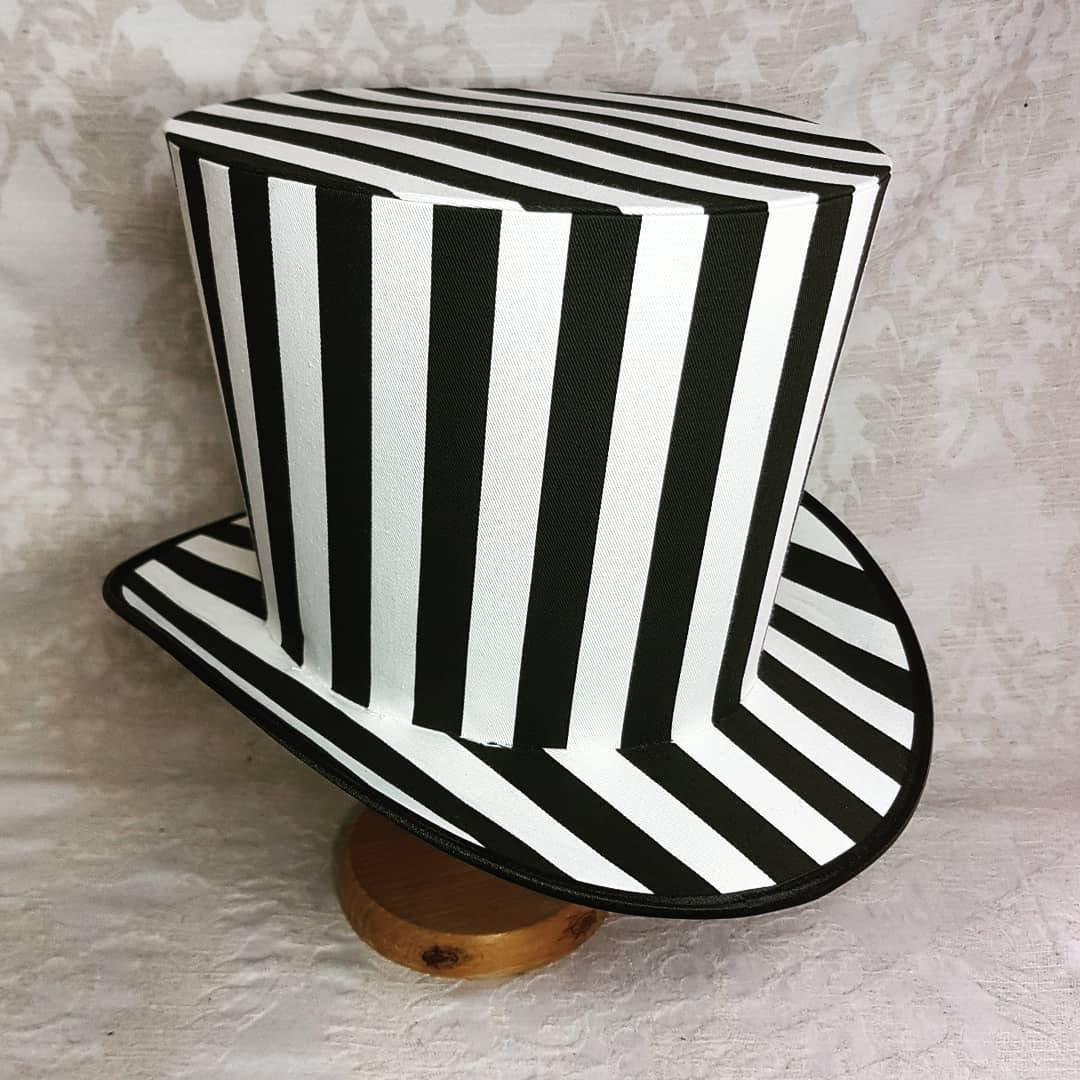 Striped Hat Undecorated Top Hat Black 