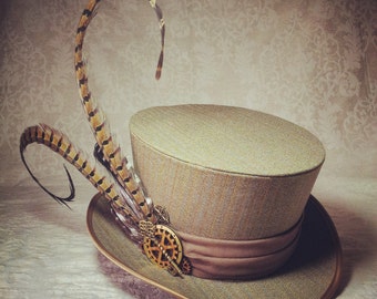 Plaid Steampunk Top Hat, Feathered Cosplay Hat