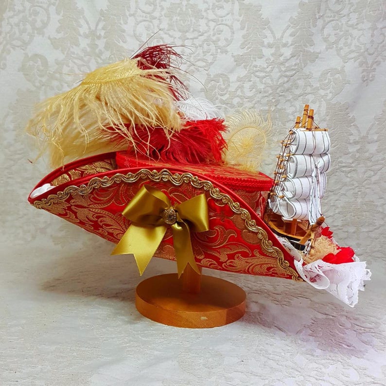 Red pirate hat, Buccaneer tricorn hat for Pirate Festivals, Renaissance Faire and LARP image 2