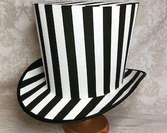 Chapeau rayé, chapeau haut de forme non décoré, chapeau noir et blanc, chapeau haut de forme pleine grandeur, chapeau haut de forme diy, chapeau historique à décorer, chapeau cosplay, chapeau DIY