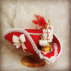 Red pirate hat, Buccaneer tricorn hat for Pirate Festivals, Renaissance Faire and LARP image 8