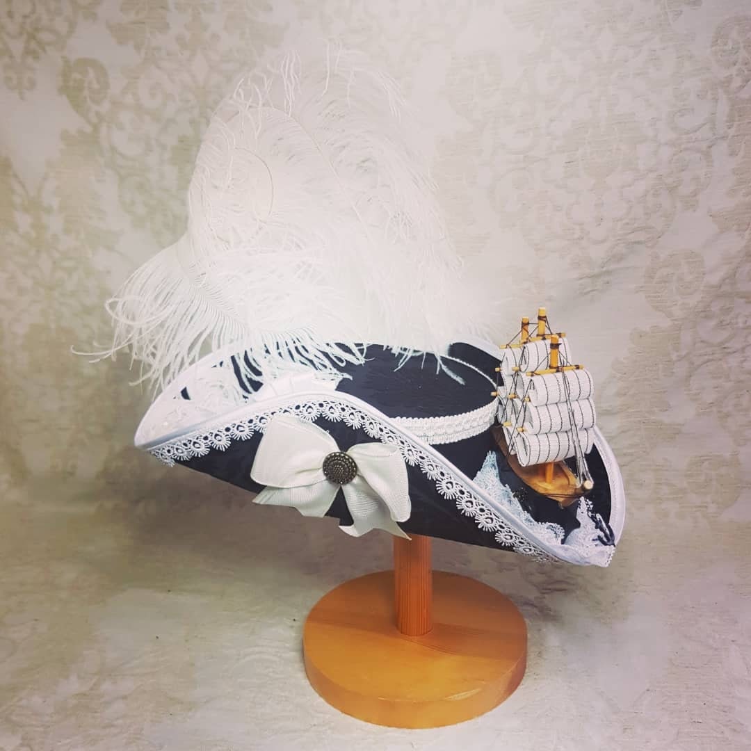 Black and White Tricorn Pirate Hat for Pirate Festivals