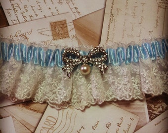 Vintage Garter - wedding garter, bridal garter, lace garter, blue garter, something blue, luxury garter, keepsake, heirloom, lingerie