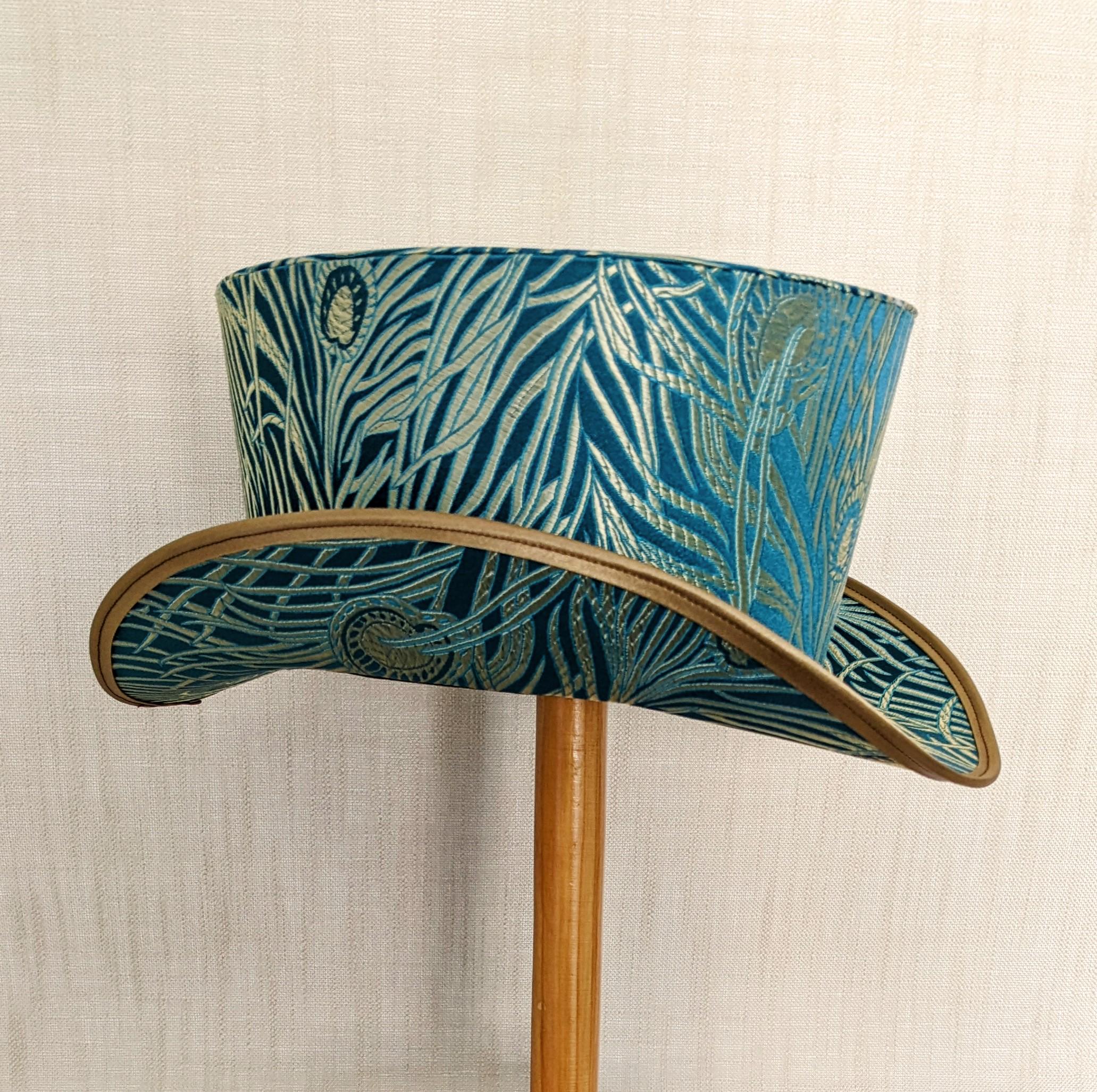 Teal Cloud-Patterned Adult Top Hat Turquoise Top Hat, Peacock Top Hat, Teal Top Hat, Festival  main image 3