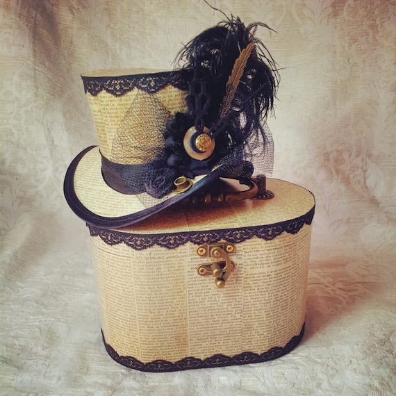 Steampunk Mini Top Hat, Decoupage Millinery, Black Lace  display picture 3