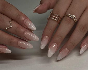 Milky French Tip Press On Nails | Premium Hand Painted Milky White Fake Nails | Handmade Jelly Nails | Custom Style | Wedding Nails