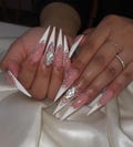XL Stiletto Bling French Tip Press On Nails | Luxury Rhinestone Wedding Nail Art | Handmade Sparkly Glitter Party Fake Nails | Custom Nails product logo