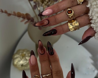 Safari Luxe Mix Press On Nails | Leopard & Zebra Animal Print Nails | Black French Tips with 3D Gold Studs | Wild Glam Nail Art