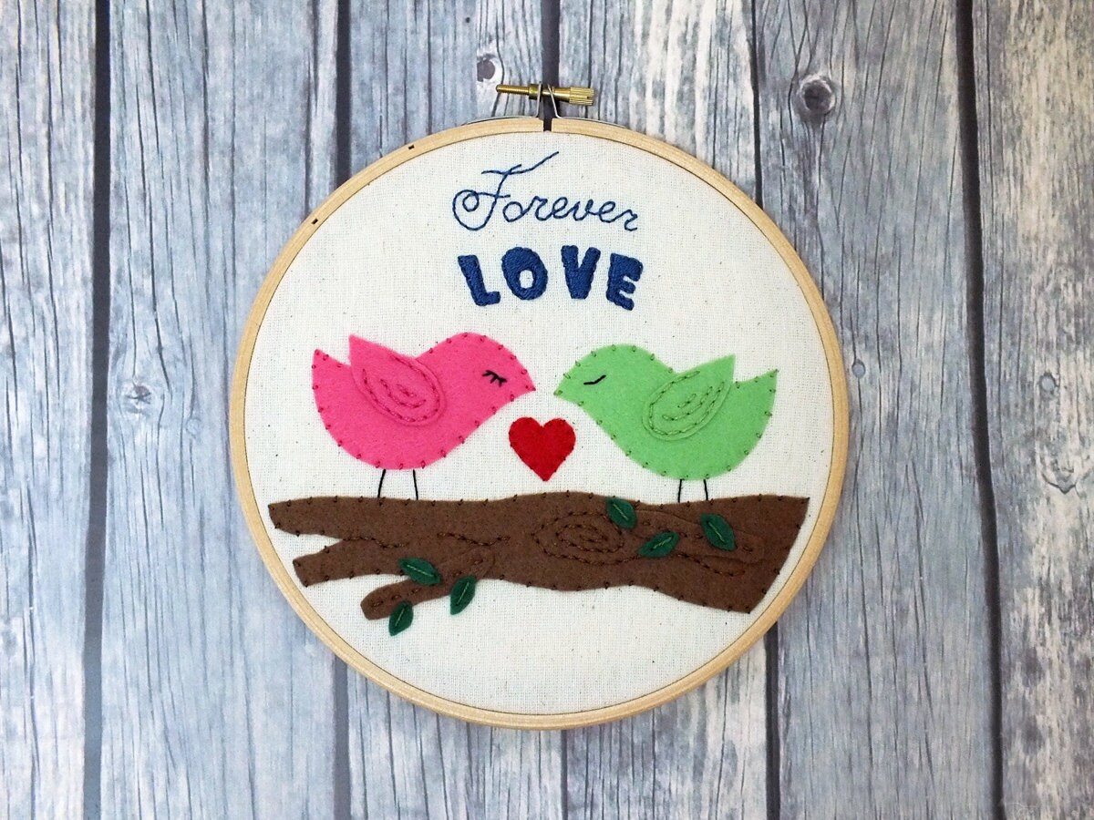 Embroidery hoop art love birds forever love wedding Etsy
