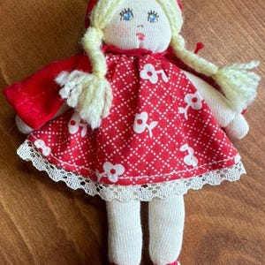 Vintage Small Little Red Riding Hood Doll Blond Hair Soft Plush