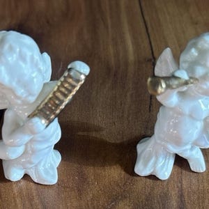 Vintage Bone China Angel Cherub Figures Made In Japan White W/Gold Accents