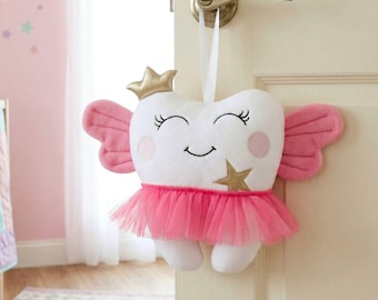 Tooth Fairy Pillow Girl, Personalized Baby Keepsake, Tooth Fairy Door Hanger, Nursery Decor, Custom Embroidered Kids Gift
