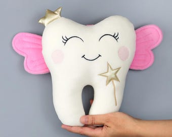 Personalized Tooth Fairy Pillow, Custom Plushie with Name Embroidered, Toddler Gift for Baby Girl