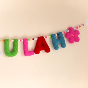 Fabric Name Banner Nursery Personalised Bunting Felt Pom Pom Garland Fabric Letters Baby Play Room Decor Toddler Girl Bedroom