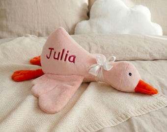 Custom Plushie Silly Goose - Personalized Cushion, Name Embroidered Baby Pillow Lovey, Girl Nursery Decor