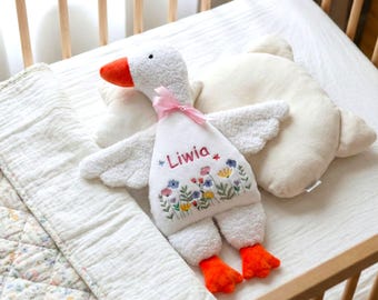 Custom Plushie Silly Goose, Heirloom Baby Gifts, Baby Keepsake, Girl Nursery Decor, Duck Gift