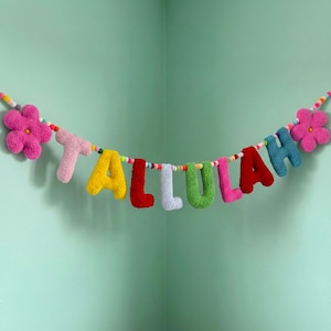 Fabric Name Banner Nursery Personalised Bunting Felt Pom Pom Garland Fabric Letters Baby Play Room Decor Toddler Girl Bedroom